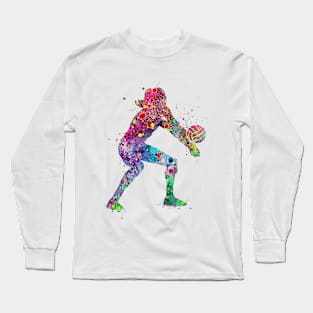 Volleyball Girl Watercolor Painting Art Print Sports Gifts Long Sleeve T-Shirt